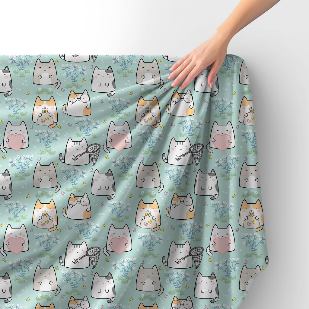 Royal Samt Stoff Polyester Zum Nähen - Motiv Katze Auf Der Wiese