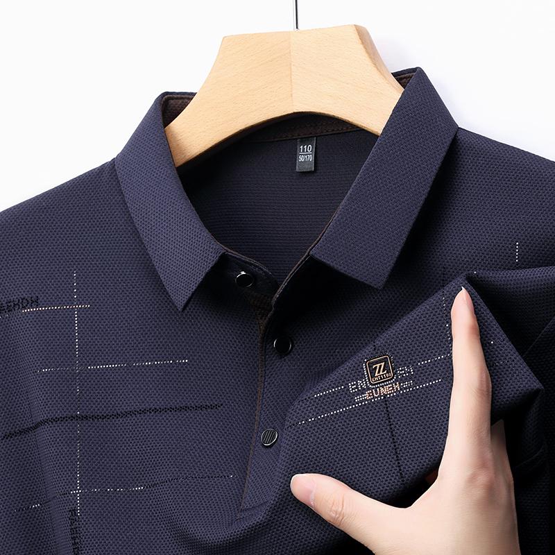 2025 Новинка Осени Мужская Футболка Поло с Длинным Рукавом для Среднего Возраста, Деловая, Удобная, Однотонная, с Воротником