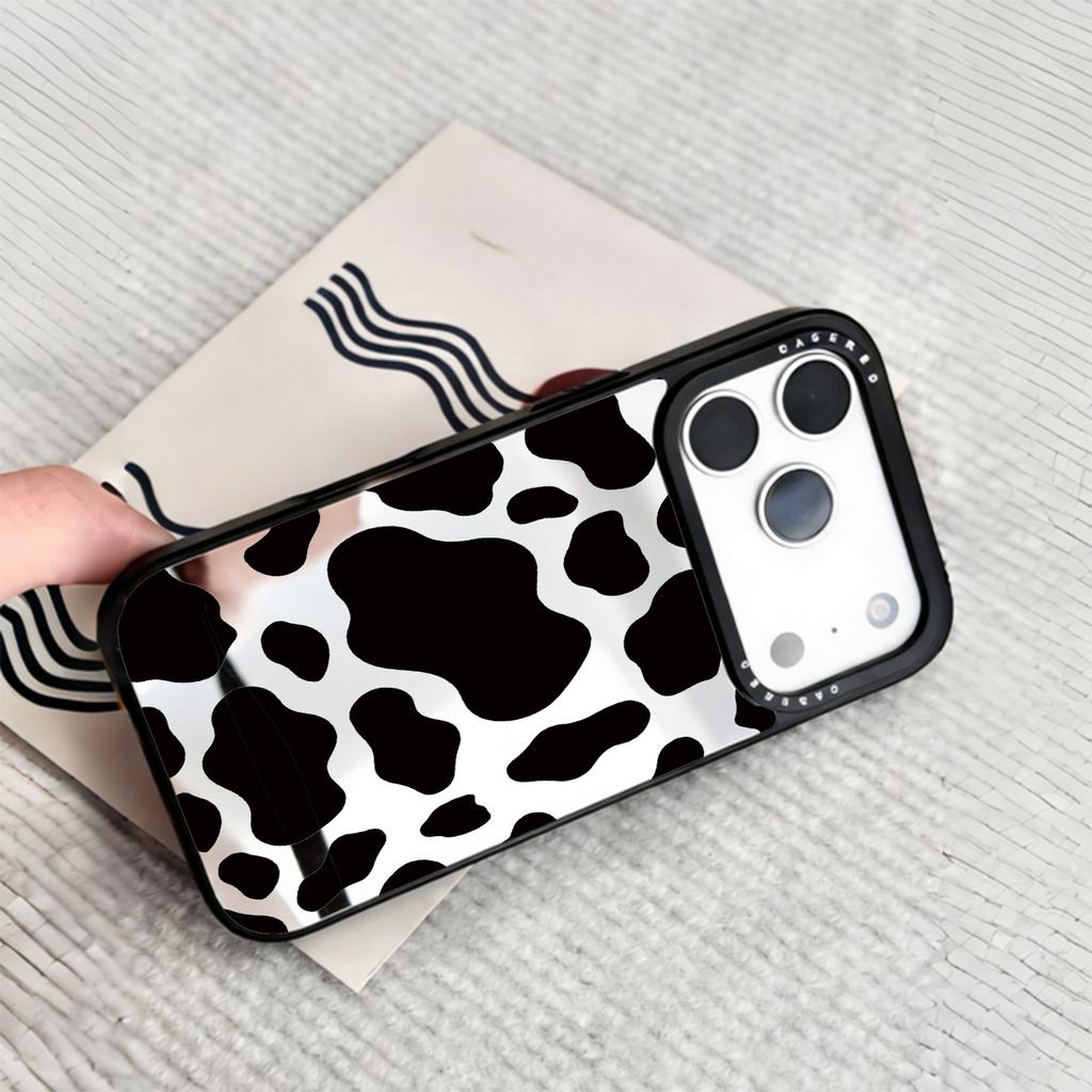 Зеркальный чехол для телефона с узором «Корова», подходит для iPhone 17 16 15 14 13 12 11 Pro/Max/Plus, противоударная задняя крышка
