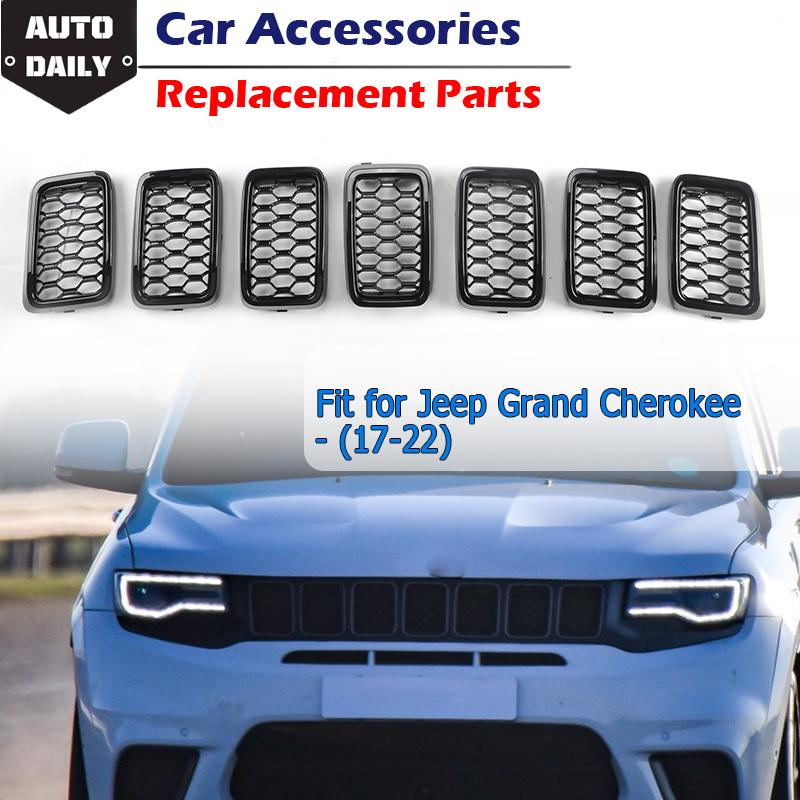 1 комплект, черная вставка в передний бампер автомобиля, сетчатая решетка, передняя решетка радиатора, накладка, подходит для Jeep Grand Cherokee 2017-2022