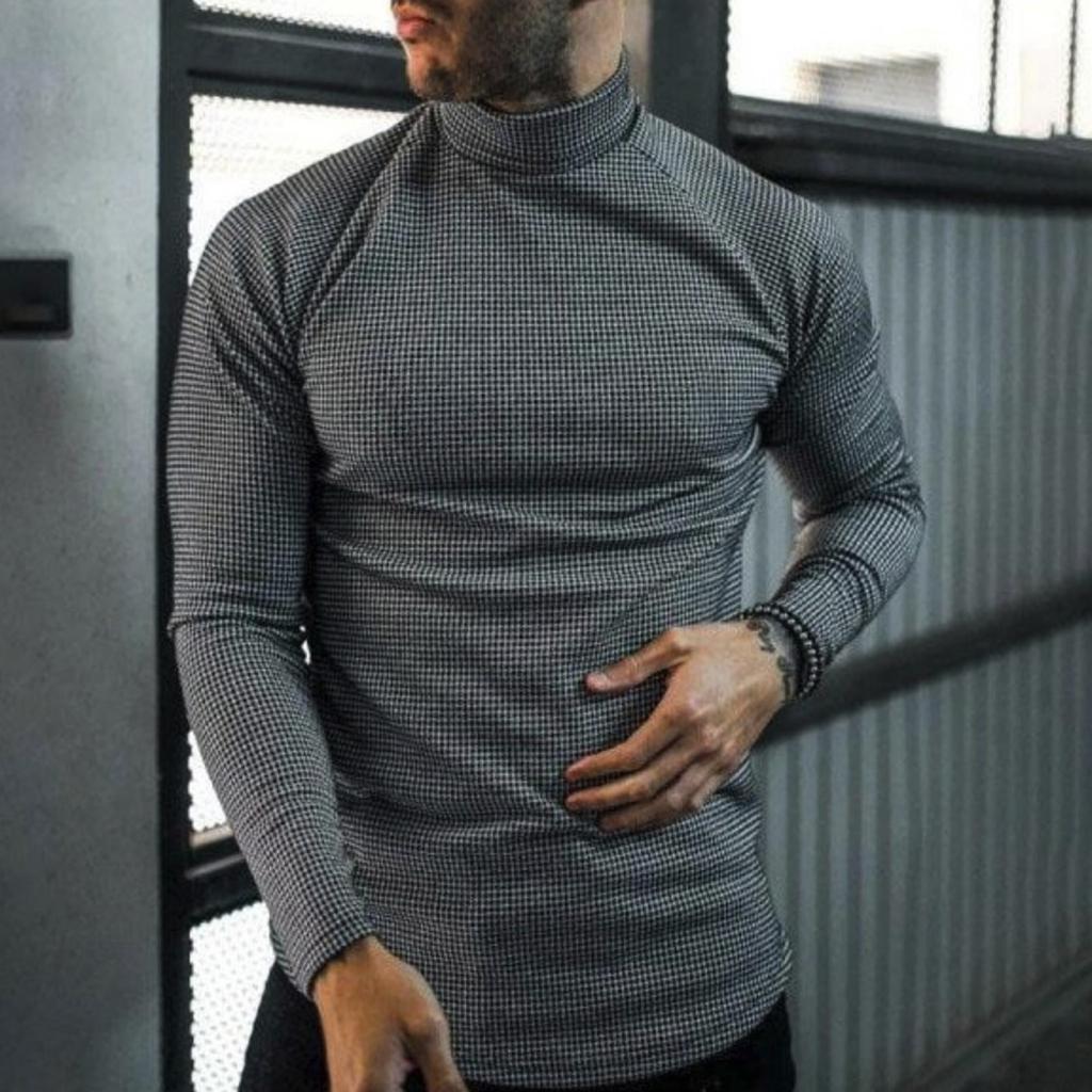 Мужская водолазка с длинным рукавом, тонкий пуловер, свитер, блузка, топ