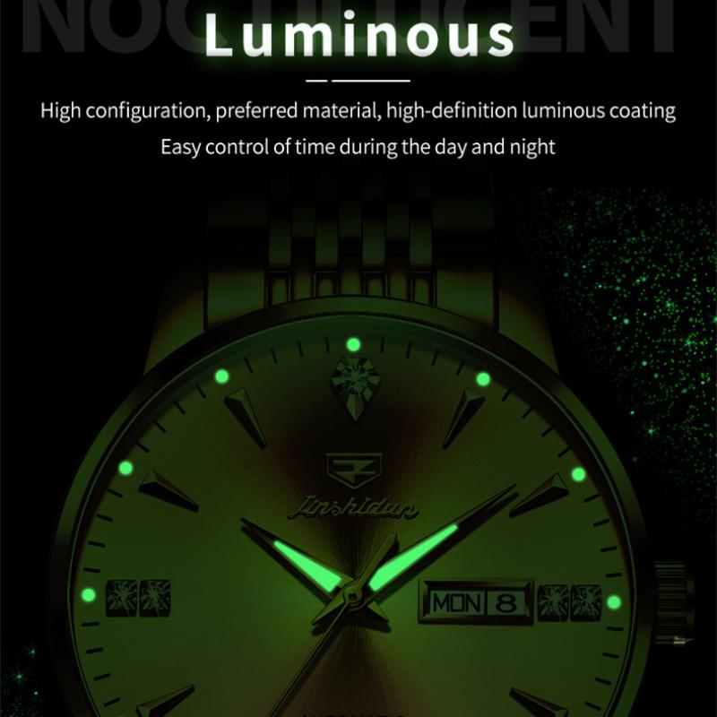 JINSHIDUN Новые деловые и развлекательные мужские часы Механические часы Diamond Double Calendar High-end Watch