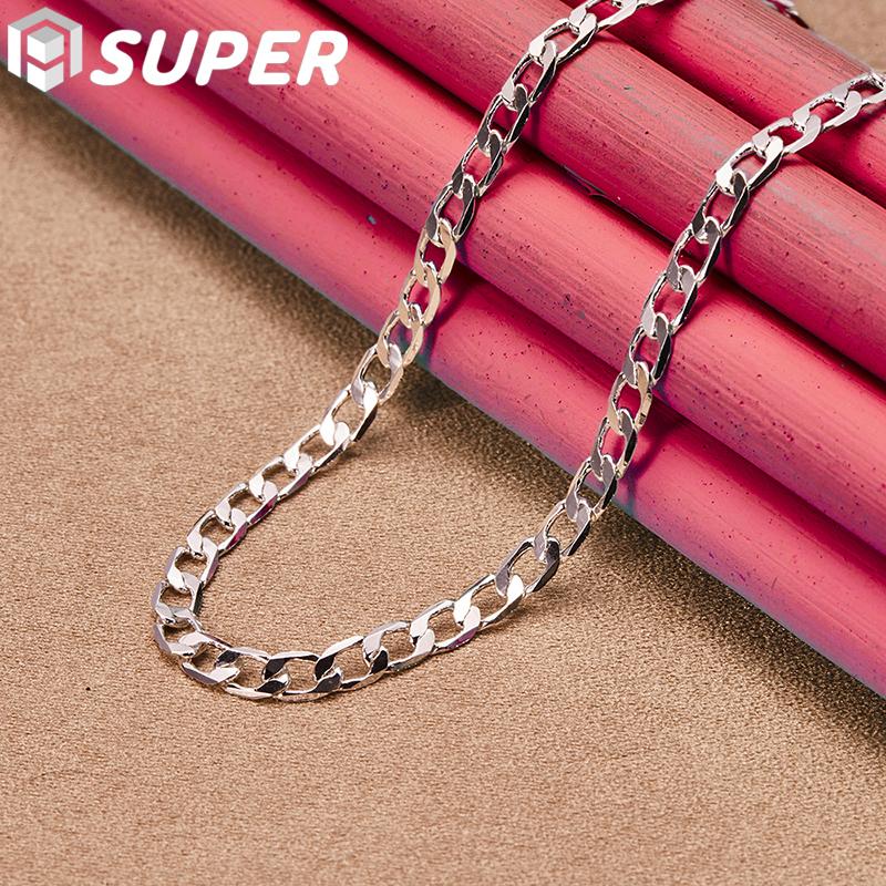 Ювелирные изделия из стерлингового серебра 925 пробы, 16/18/20/22/24/26/28/30 дюймов, 4 мм, боковое ожерелье