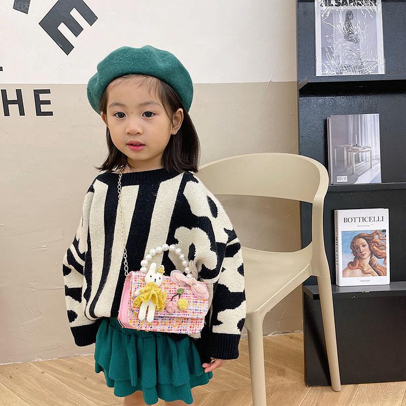 Fashionable Mini Children's Cotton And Linen Bag With Cute Rabbit And Pearl Accessories