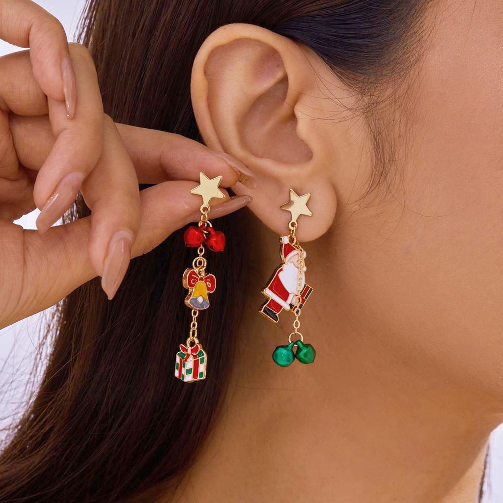 Fashion Crystal Beads Christmas Tree Zircon Santa Claus Earrings Dangle Stud For Women Xmas Party Jewelry Gift