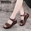 Retro Leather Roman Sandals Women Summer Thick Bottom Wedge Heel Non-slip Cowhide Mother Sandals Ladies Platform Shoes