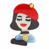 New Punk Cool Brown Hair Lady Acrylic Brooch For Women Letters Green Clothes Lapel Pins Brooches Badges Jewelry Party Dress Gift