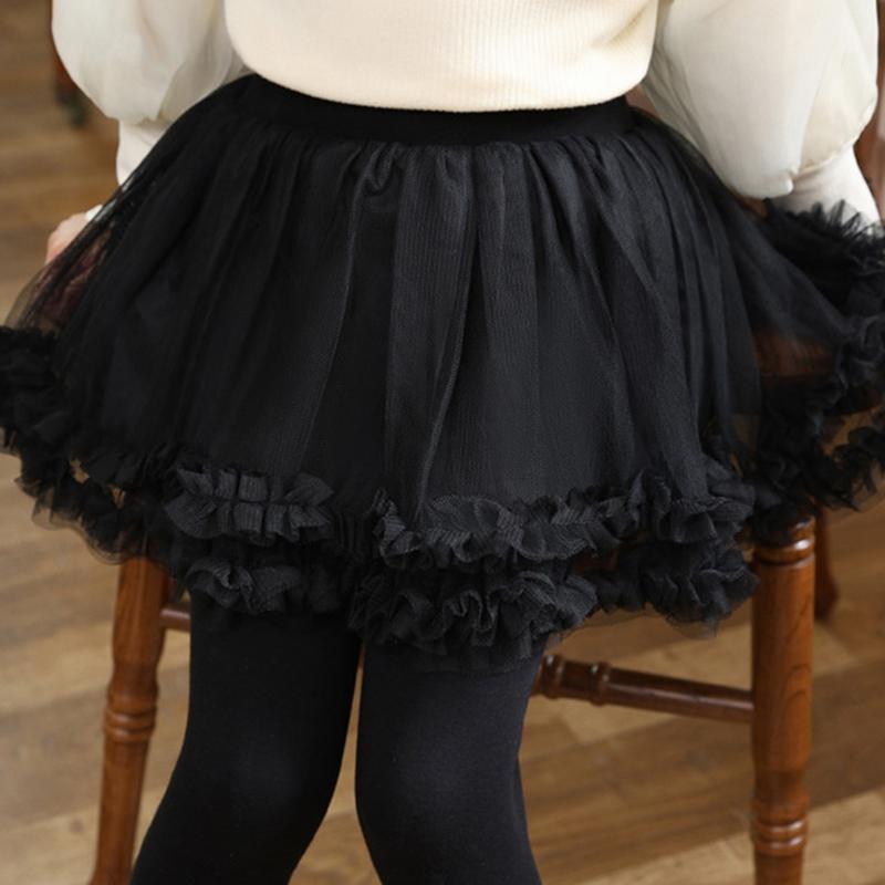 Children's Pantskirt Girls Culottes Fake Two-piece Mesh Skirt and Pants Sweet Fluffy Skirt Pants