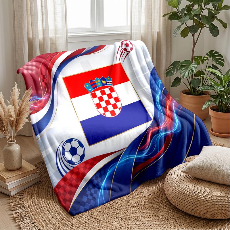 Croatia Football Printed Flannel Blanket Skin Friendly Warm Decorative Throw for Indoor Couch Bed Daily Use