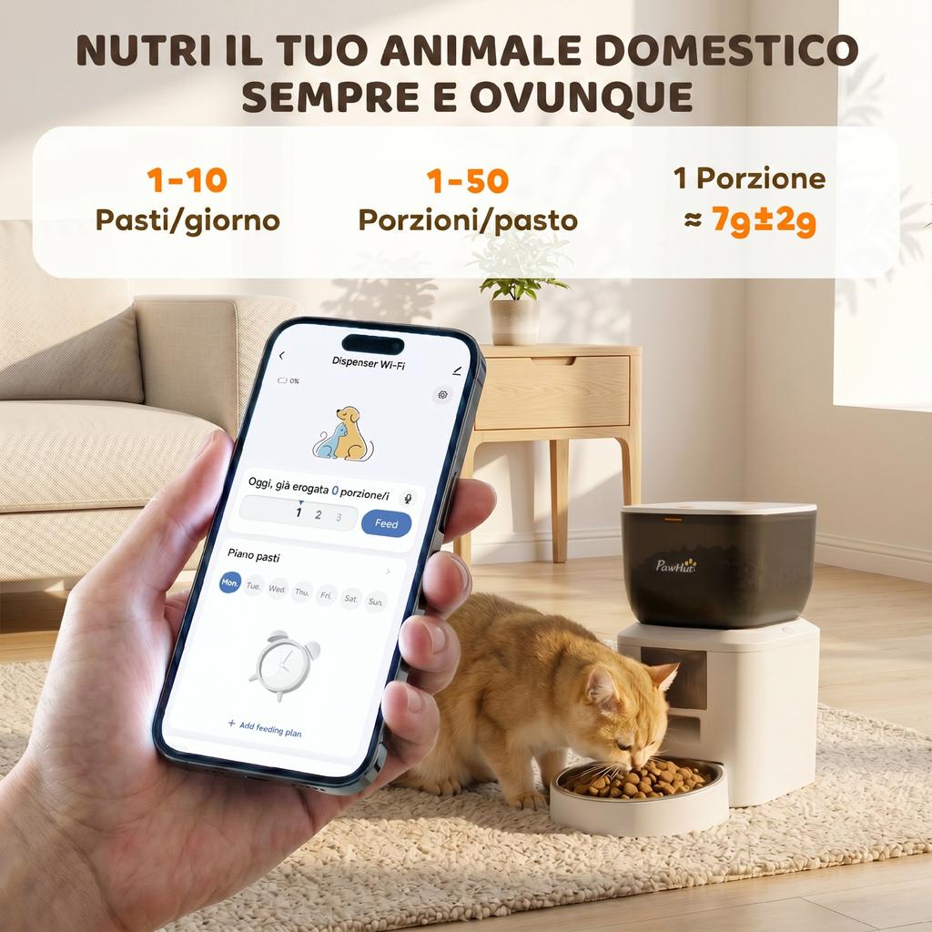 Automatic Cat and Dog Food Dispenser 4L WiFi 2.4G, App Control with Camera, Bowl, White