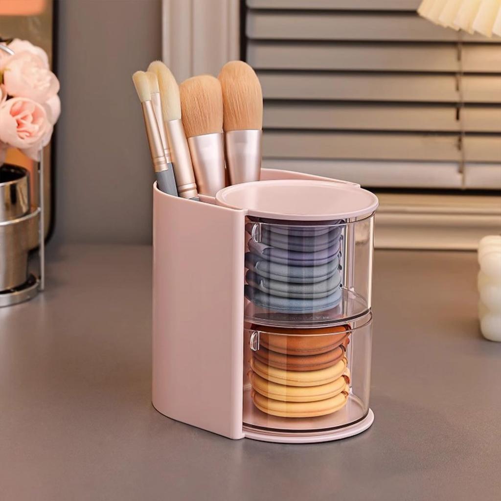 Rotating Makeup Brush Organizer Holder For Cosmetic Puff Lipstick Storage With Clear View And Non Slip Base