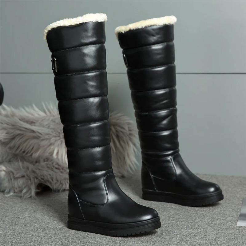 Fashion Winter Warm Pink White Snow Boots Women Shoes 2025 Low Heels Knee High Boots Female Platform Plush Long Boats Mujer Black 34-43