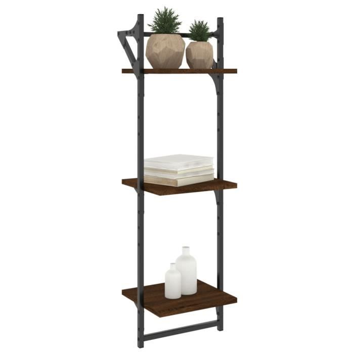 VidaXL 3-Tier Wall Shelves with Bars 2 Pcs Brown Oak 836262
