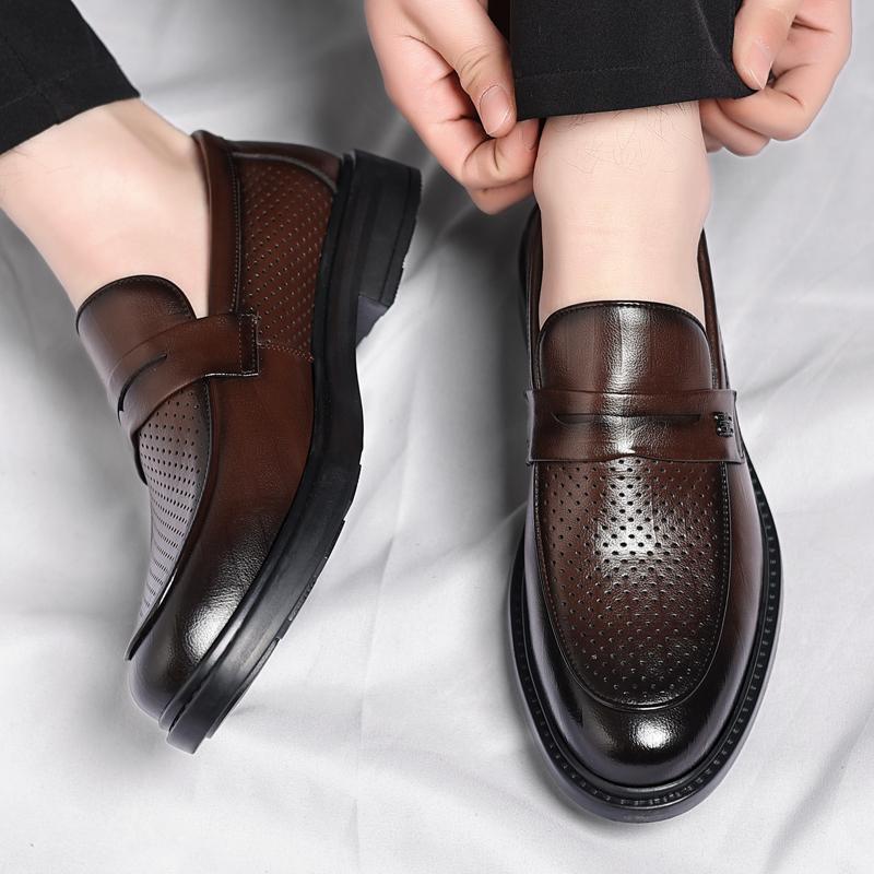2024 Новые кожаные мужские туфли, мужские универсальные лоферы, офисные туфли без застежек, мужская обувь на плоской подошве для свадебной вечеринки, повседневная обувь для отдыха на открытом воздухе
