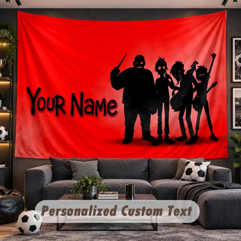 Gorillaz Personalized Tapestry Support Custom Name, Wall Art Home Decoration