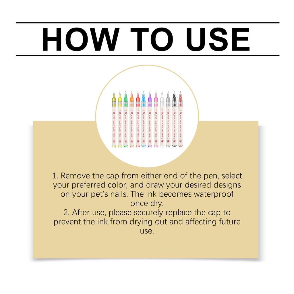 Pet Nail Color Pen 12 Piece Quick Dry DIY Safe Paint Decoration Pen Pet Nail Color for Birthday Cat Fingernail Painting Manicure