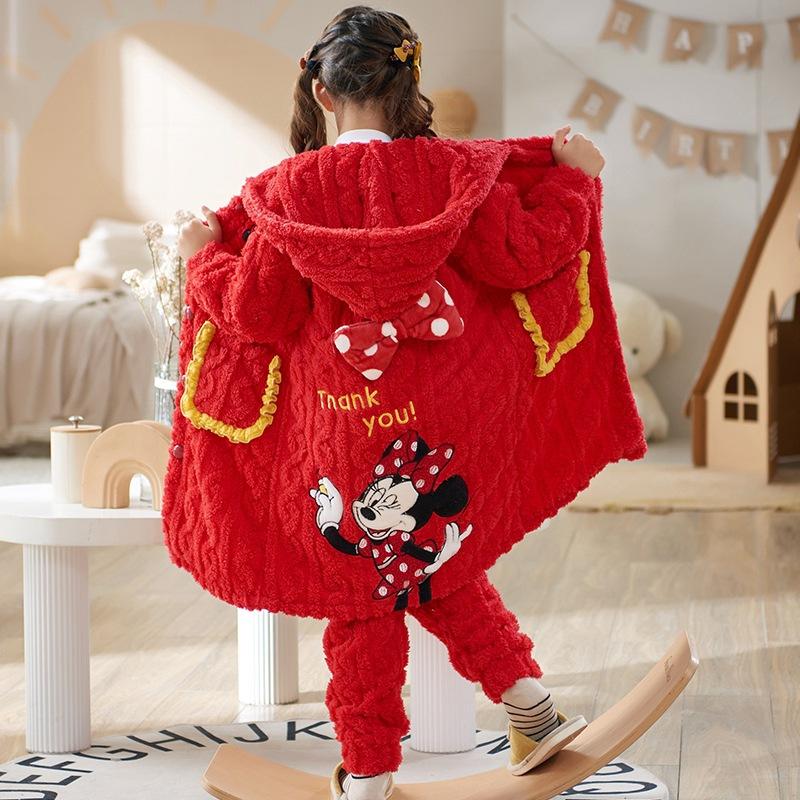 Kids Flannel Pajamas Set Boys Girls Warm Long Sleeve Top And Pants Sleepwear Winter Home Nightwear