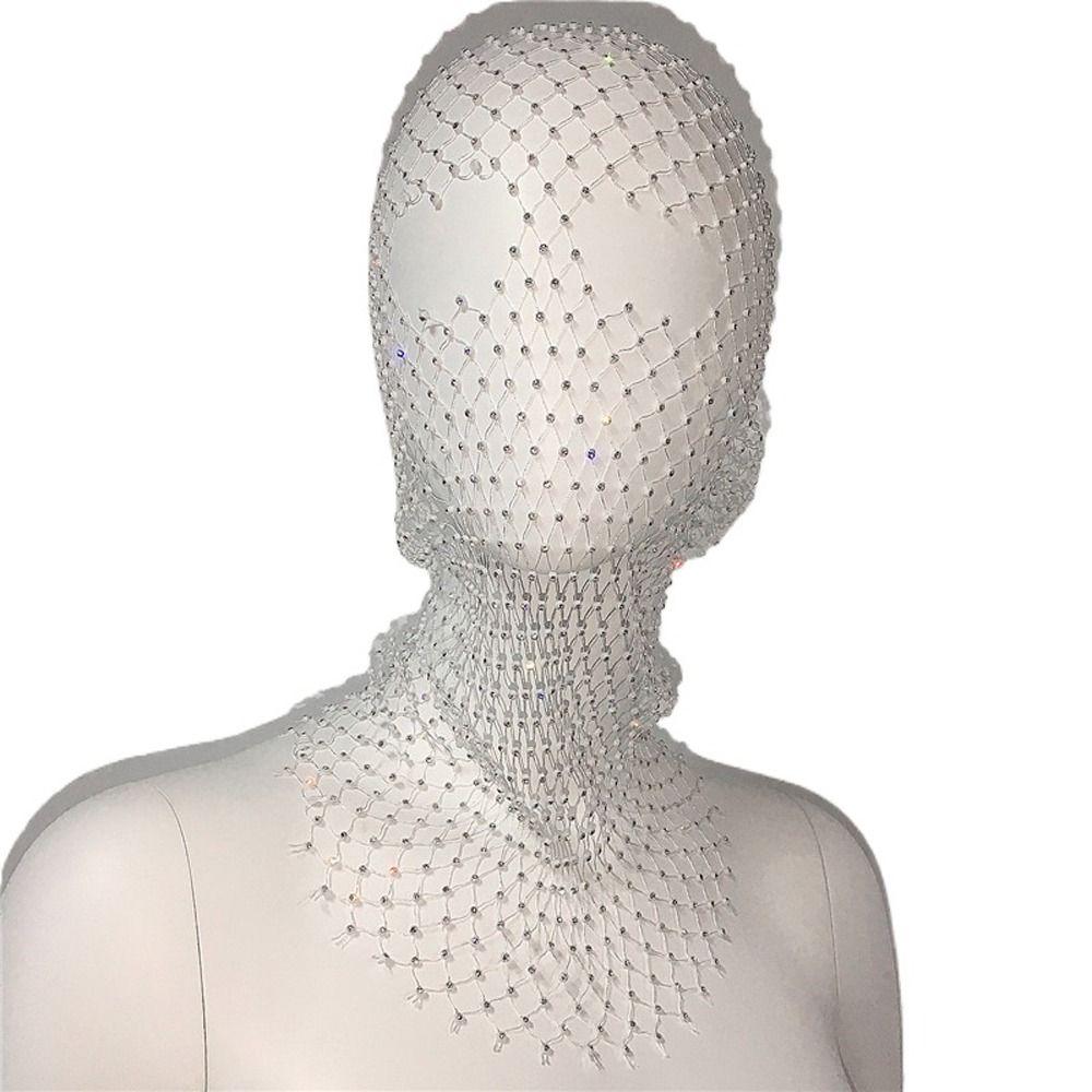 Headscarf Veil Mesh Crystal Head Mask Headwrap Rhinestone Mesh Veil Fishnet Headhood