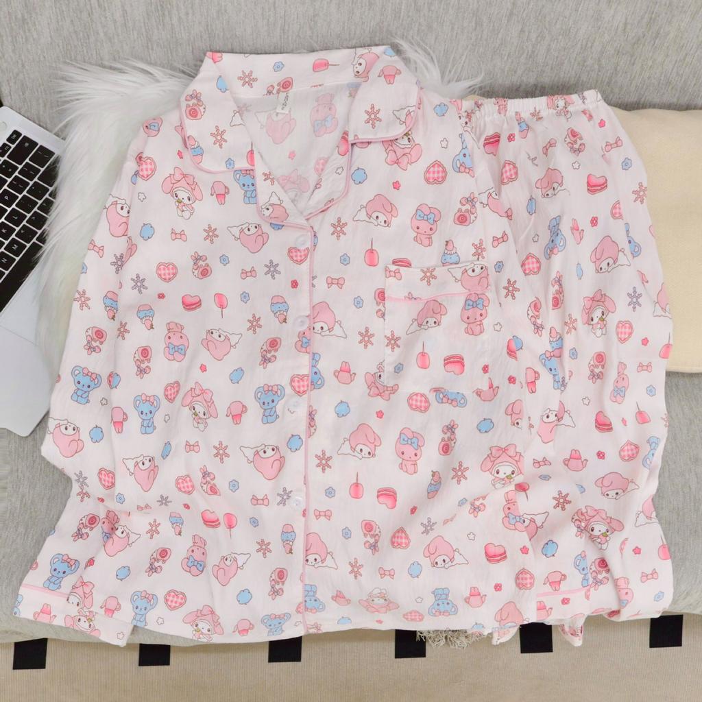 New women's pajamas long-sleeved trousers cardigan cartoon sweet Melody lapel loungewear two-piece set