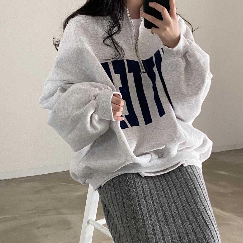 Корейский шик Весенний колор-блок Стойка воротник Принт букв Свободный с длинным рукавом Свитшот для женщин