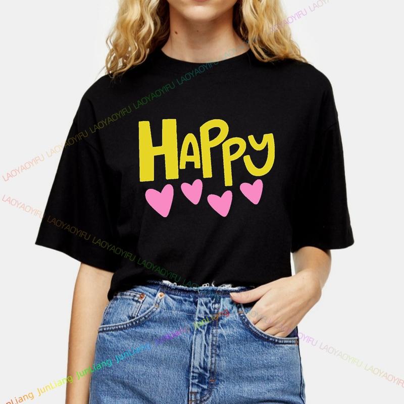 Happy Harajuku Fashion Women Letter Youthful Women Clothes Womens Clothing Offers Top Y2k Tops Goth Tshirts Shirt Female Tees