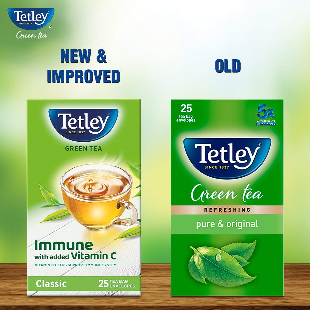 Tetley Зеленый чай Классический Иммунный с витамином C 25 чайных пакетиков по 1,3 г каждый Классический вкус зеленого чая
