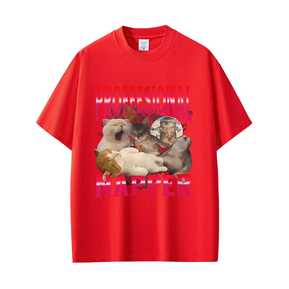 Professional Nap Cat Lover Funny Graphic T-shirt Unisex Women Casual Humor T-shirts Unisex's Cotton Oversized Short Sleeve T Shirts