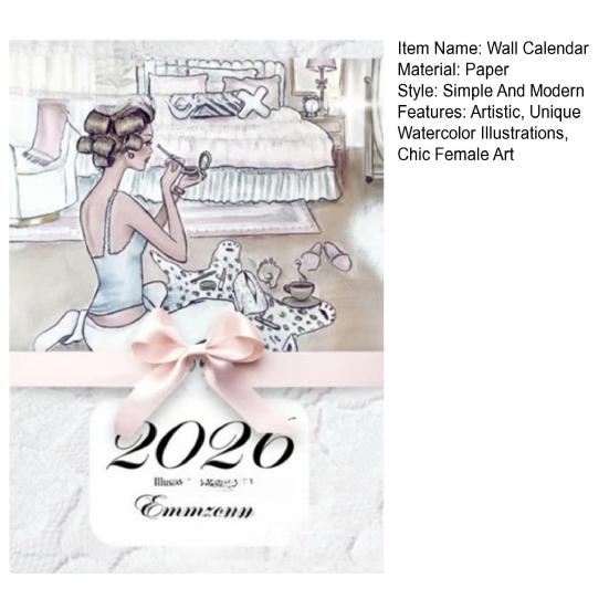 Модный женский акварельный календарь 2026 Элегантная иллюстрация Ежемесячный календарь Шикарный женский художественный планер для декора дома и офиса