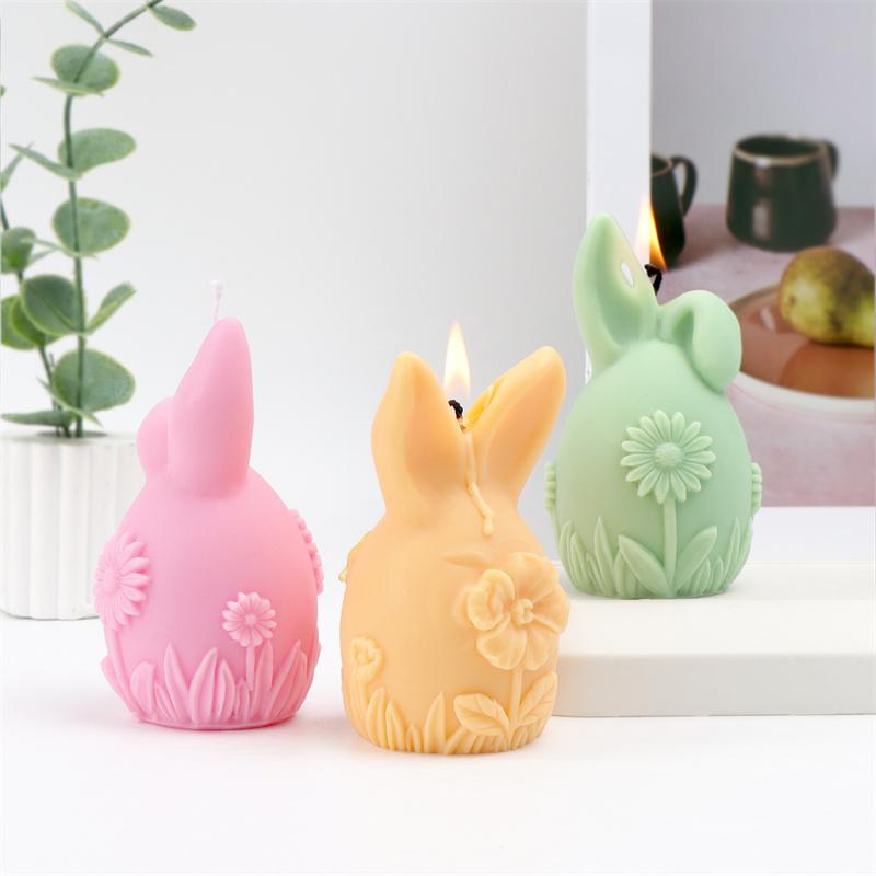 3D Пасхальный Кролик Яйцо с Цветами Силиконовая Форма для Свечей DIY Кроличьи Уши Круглое Яйцо с Маргаритками Гибискусом Свечи Гипсовые Поделки