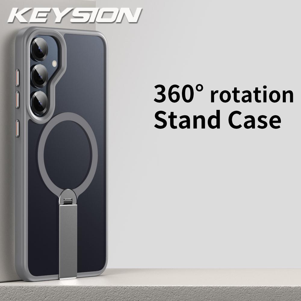 KEYSION 360 Скрытая Металлическая Подставка Магнитный Чехол для Magsafe для Samsung Galaxy S24 S25 Ultra S24+ S25+ Матовый Ударопрочный Чехол для Телефона