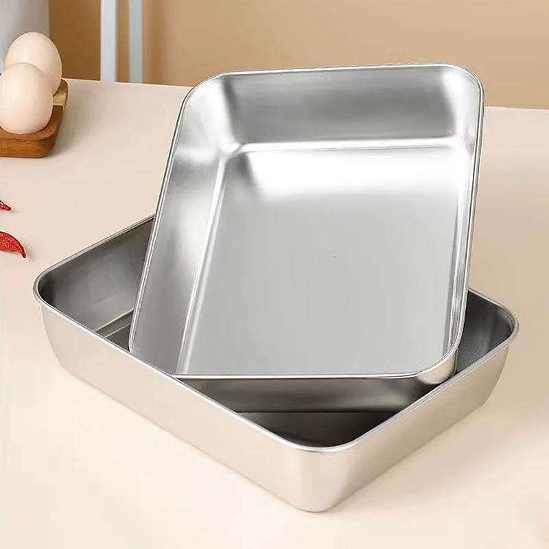 Stainless Steel Square Plate With Lid Rectangular Food Storage Pan Commercial Dish Tray Large Refreshing Lunch Box Container