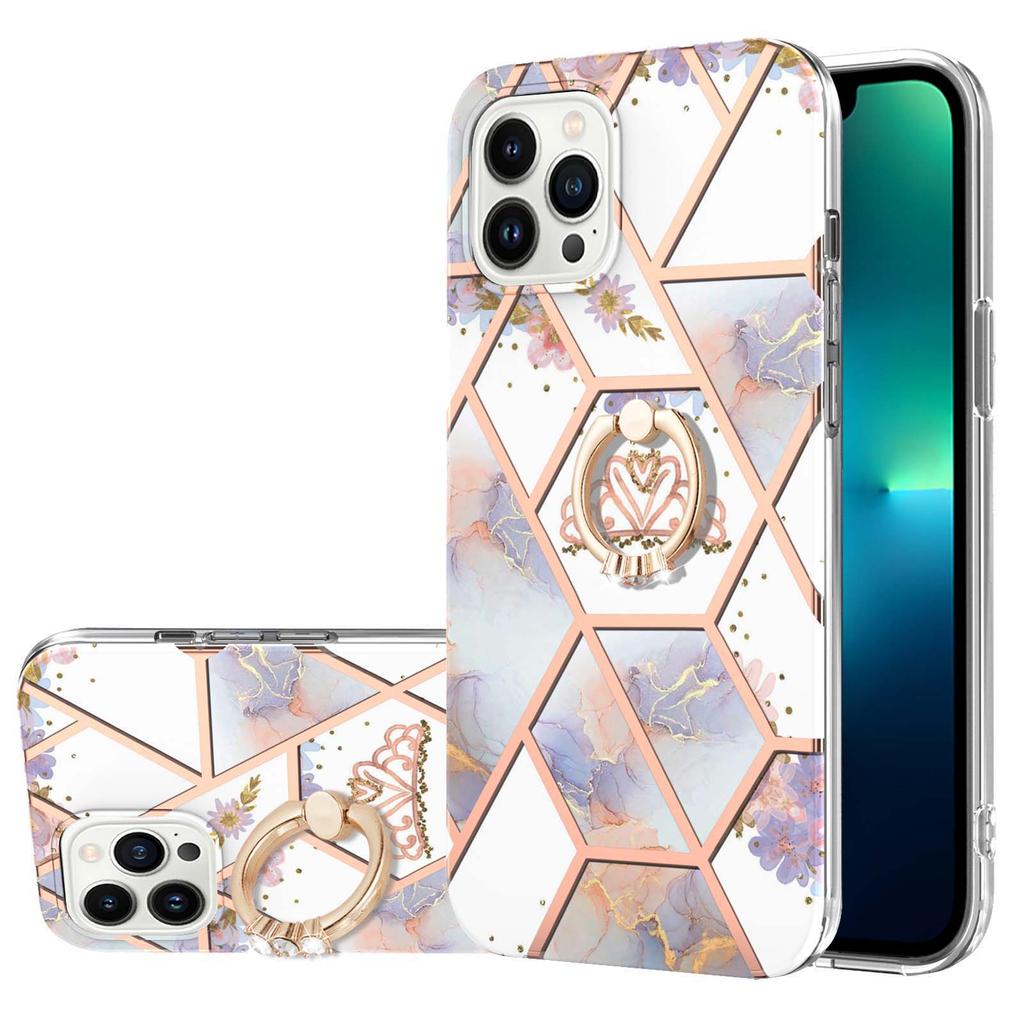 Кольцо-скоба Golden Border Grid Marble Flower IMD Ультратонкий чехол для телефона iPhone 12 12ProMax 11ProMax XSMax XR XS iPhone 7 8 SE iPhone 13 14 15