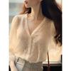 New Early Spring Top French Gentle and Fashionable Chic On White V-neck Lace Shirt for Women