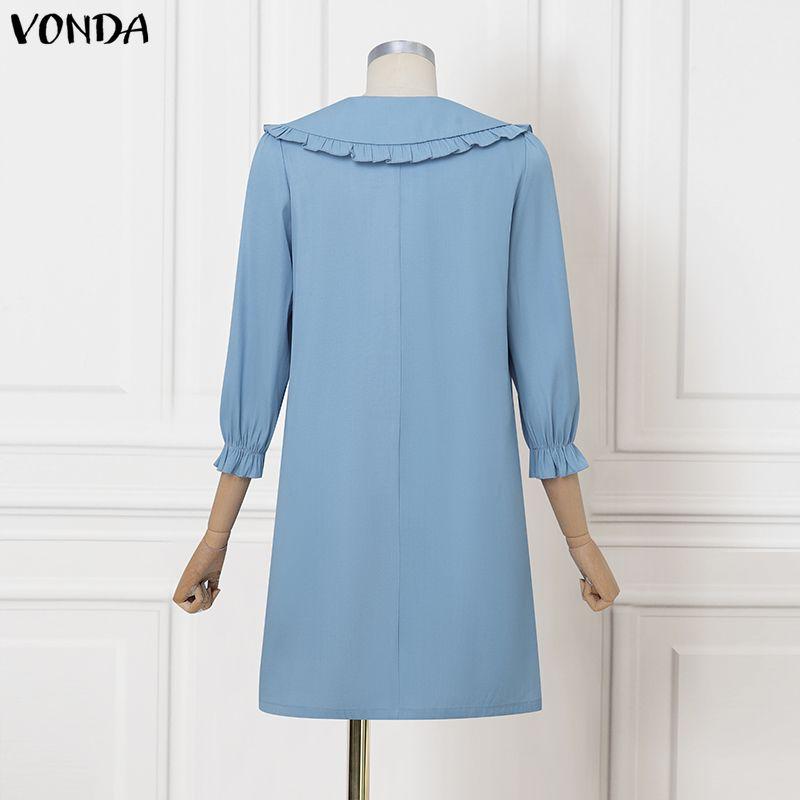 VONDA Женское элегантное платье-туника с кукольным воротником и длинными рукавами в повседневном стиле