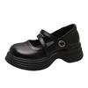 Black versatile platform British style small leather shoes women's 2025 new summer retro round head thick heel Mary Jane shoes