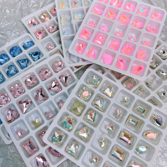 25Pcs Nail Crystal Creative Butterfly Love Heart Decorations Square Faux 3D Charms DIY Nail Art