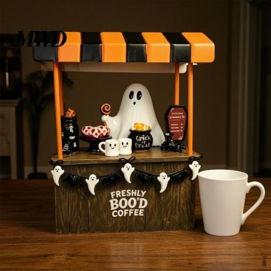 Indoor Halloween Ornament Set Ghost Resin Figurine, Spooky Cart Statue for Ornaments Home Garden Decor, Table Centerpiece Festive Party Decoration
