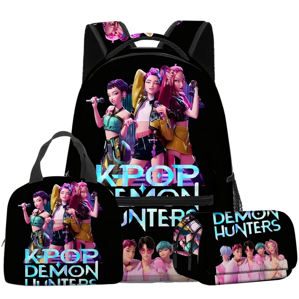 K-POP Huntress Girl Group Backpack Set with Lunch Bag and Pencil Case, Student Fashion Bookbag, Waterproof Durable Large Capacity Gift less
