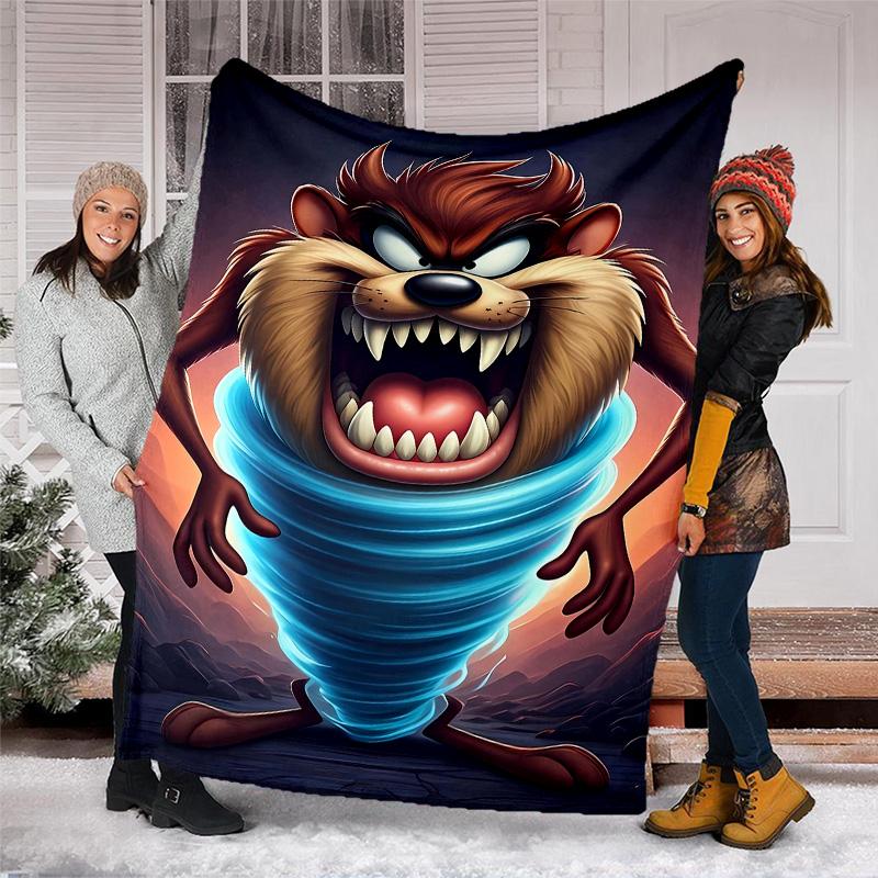 1pc Taz3 Theme Soft Flannel Throw Blanket - Digital Print, Polyester, Cozy for All Seasons, Perfect for Outdoor, and Travel