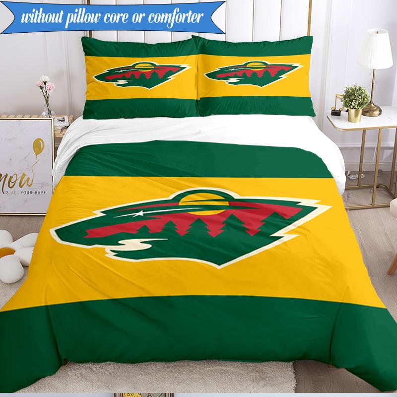 3PCS Minnesota Hockey Team Bedding Set,Including 1pc Duvet Cover And 2pcs Pillowcases Perfect for Bedroom, Dormitory, Fan Christmas gift