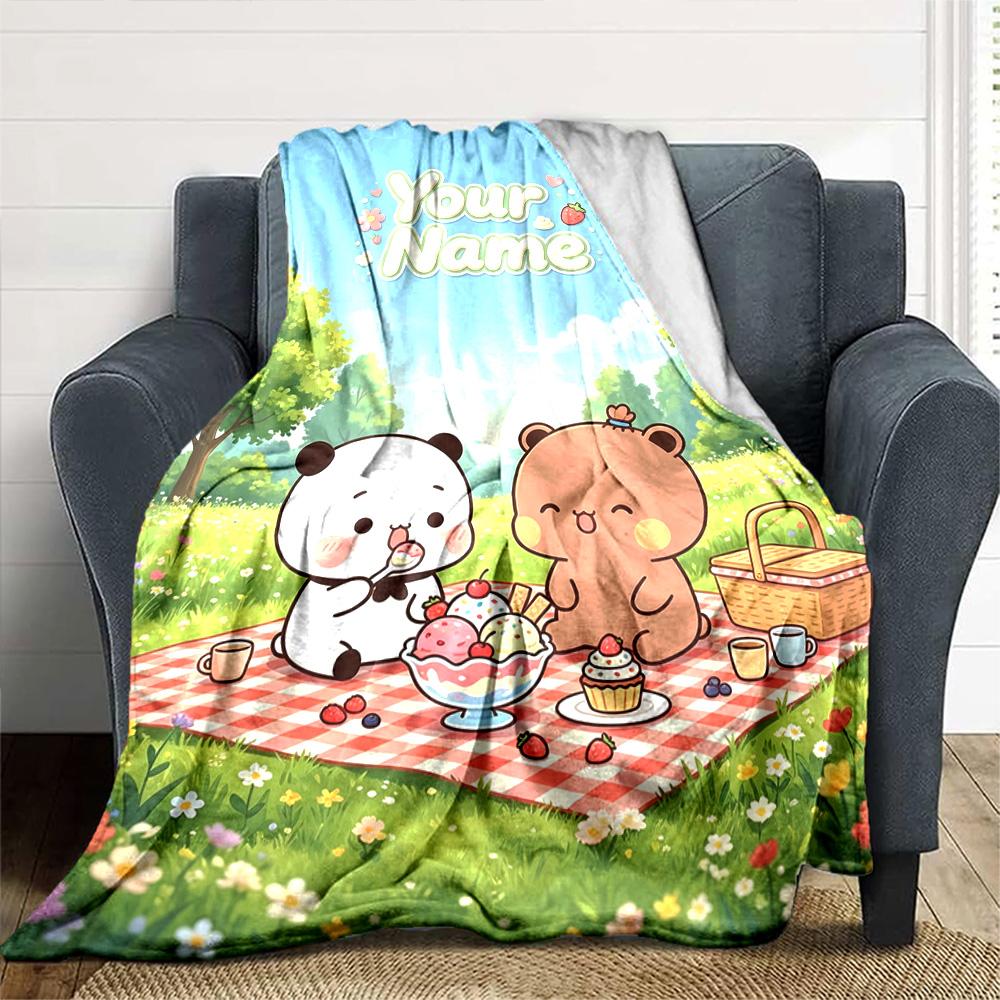 Name Custom Bubu y Dudu Cartoon Print Flannel Blanket High Quality Warm Comfortable Cover for All Seasons Perfect for Gifts Home Decor