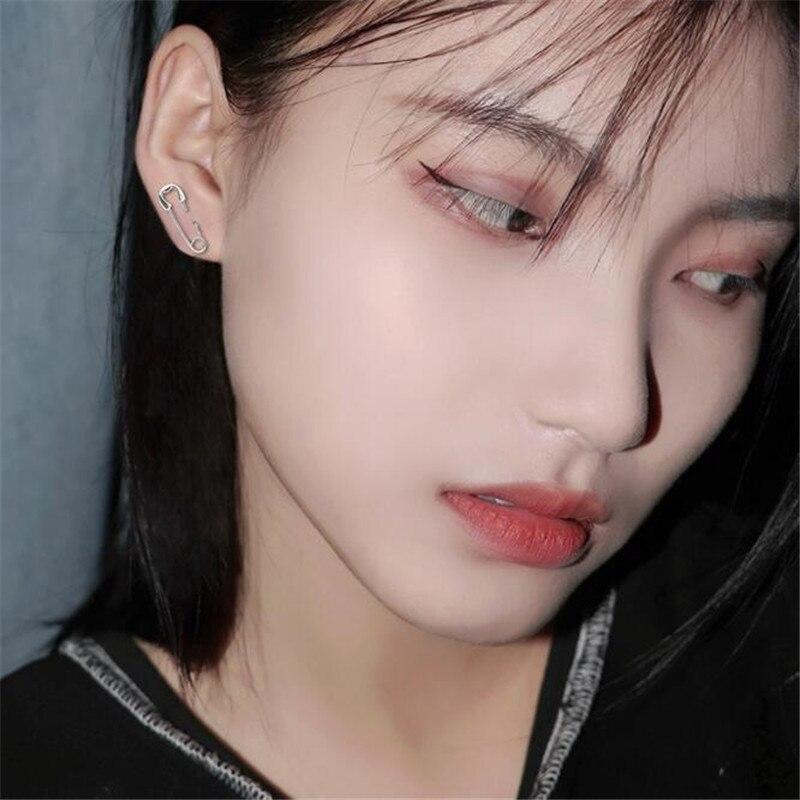 Hip Hop Fashion 925 Sterling Silver Handmade Paperclip Pin Stud Earrings for Women Fine Jewelry Earings Gift E406