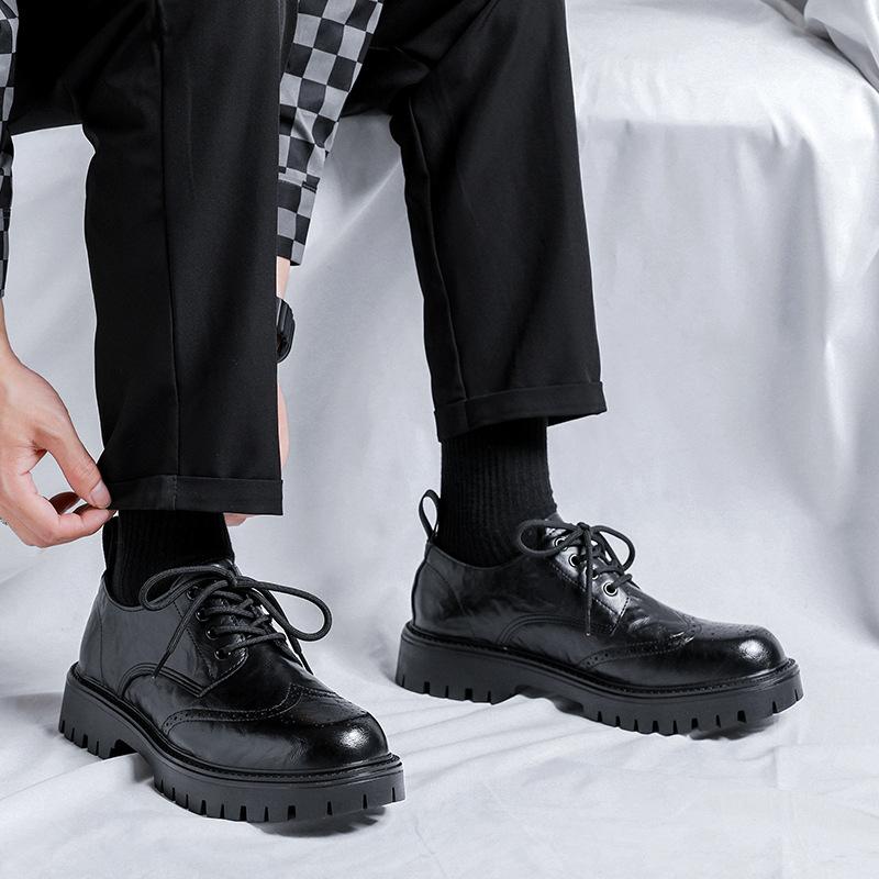 Кожаные туфли мужские летние новые мужские повседневные туфли в британском стиле с большой головкой на платформе 6406-R