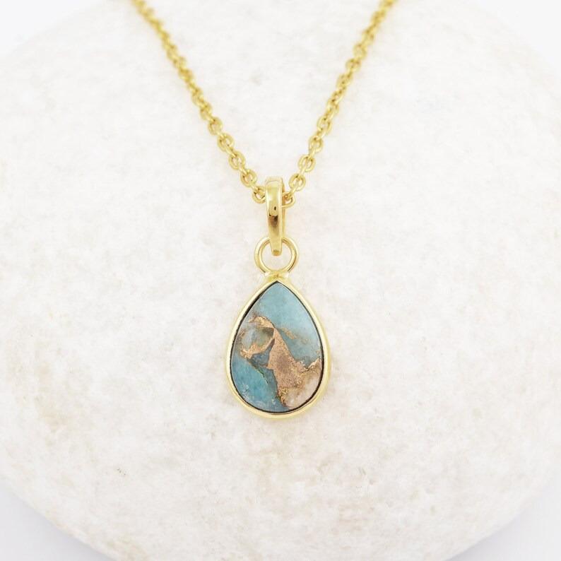 Oyster Copper Turquoise Gemstone Pendant Necklace, 925 Sterling Silver, Handmade Jewelry, Gold Necklace, Unisex Gift, Charm Jewelry