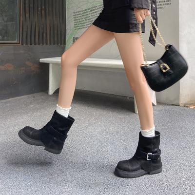 Ботильоны Spice girls осень новые плиссированные на плоской платформе западные ковбойские женские ботинки мартин