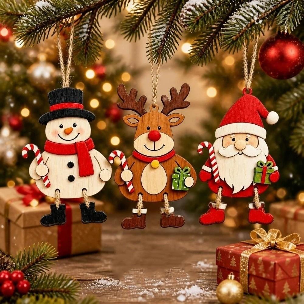 3 pcs Santa Claus Xmas Hanging Pendant 2D Flat Christmas Decor Christmas Tree Ornaments Christmas