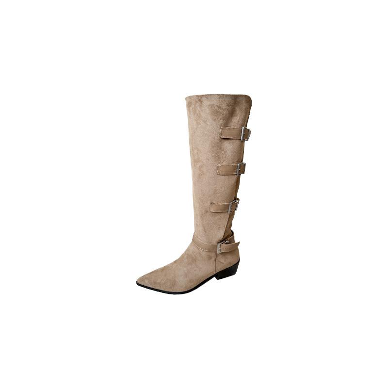 Autumn and winter new pointed thick heel high heel temperament French fashion suede belt buckle boots