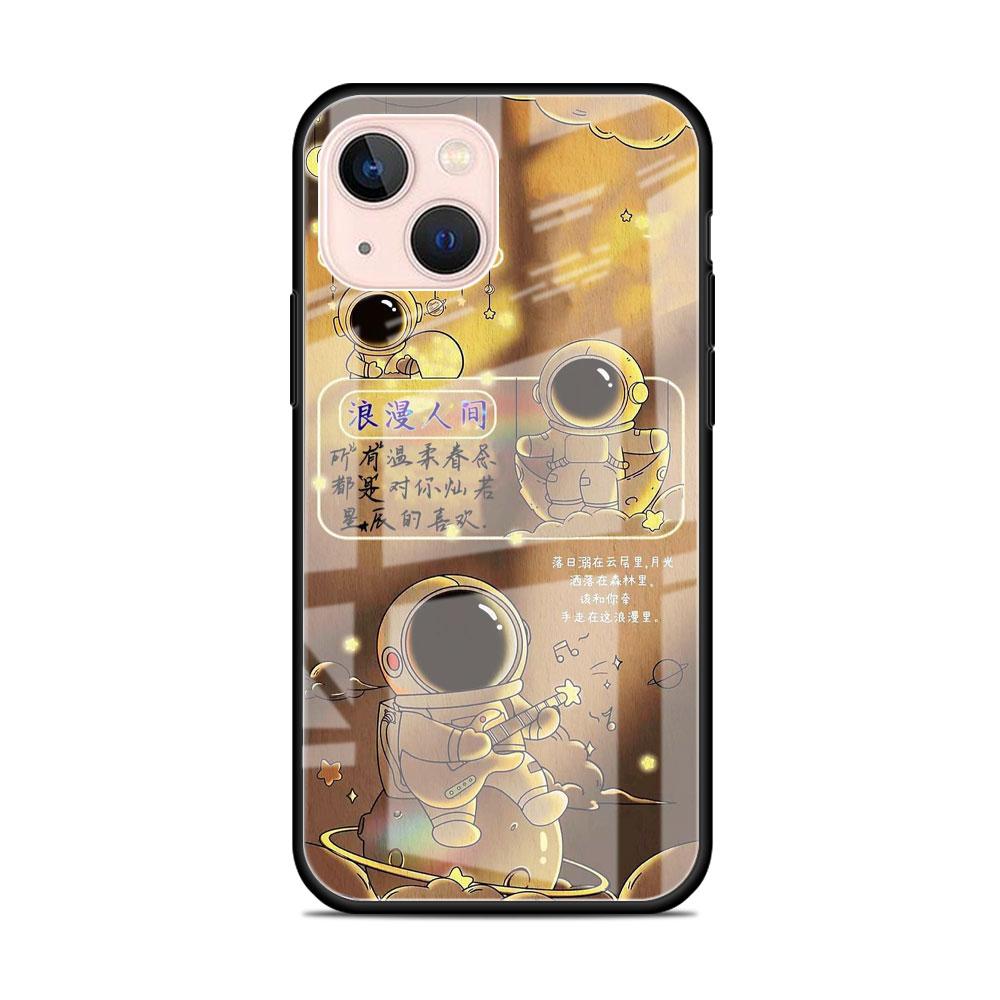 Мультяшный стеклянный чехол с космонавтом для Apple iPhone 14 13 11 12 Pro 7 XR X XS Max 8 6 6s Plus SE 2022 13Pro Закаленная крышка для телефона