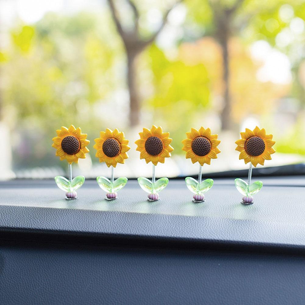Shaking Head Sunflower Car Decoration Adhesive Yellow Flower Doll Gift Car Decoration Toy Ornament Figurine S7N9
