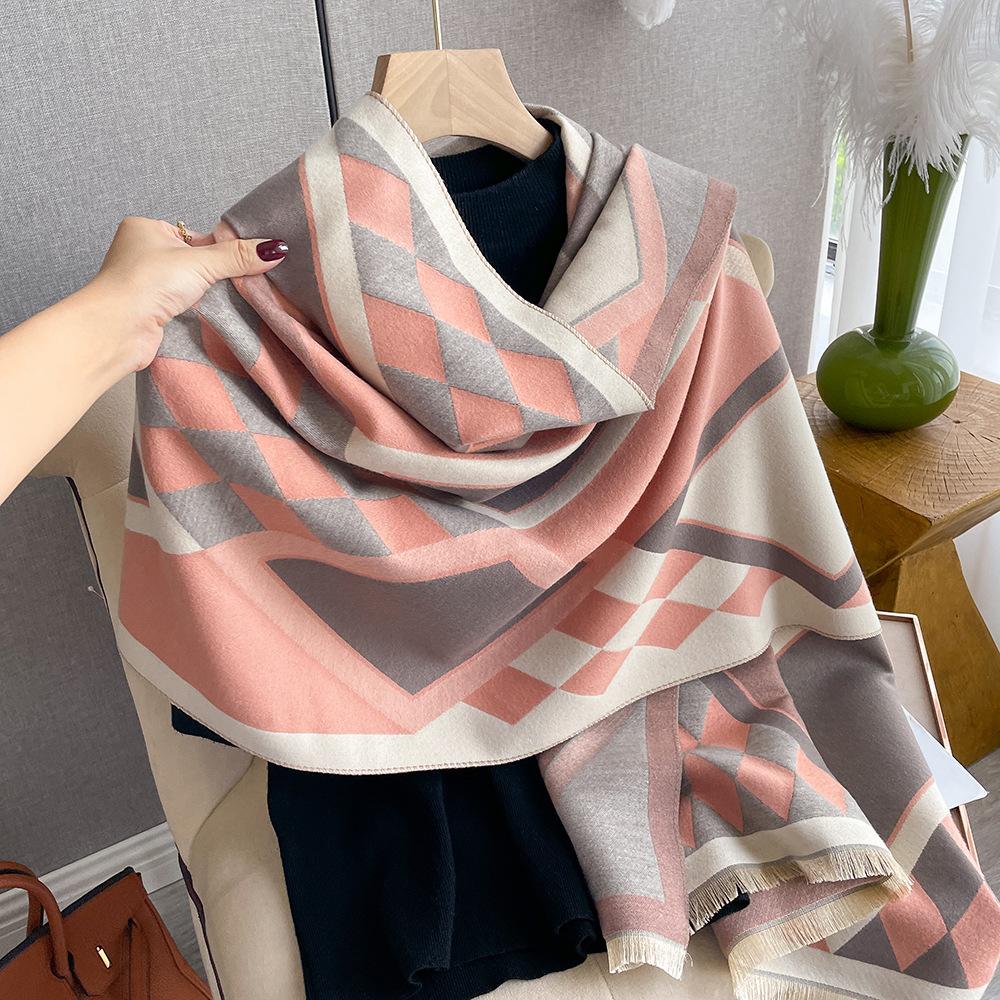 Chic Geometric Plaid Scarf - Generously Sized & Luxuriously Soft - Timeless Black & White Color Block with Tassel Accents Perfect for Autumn & Winter